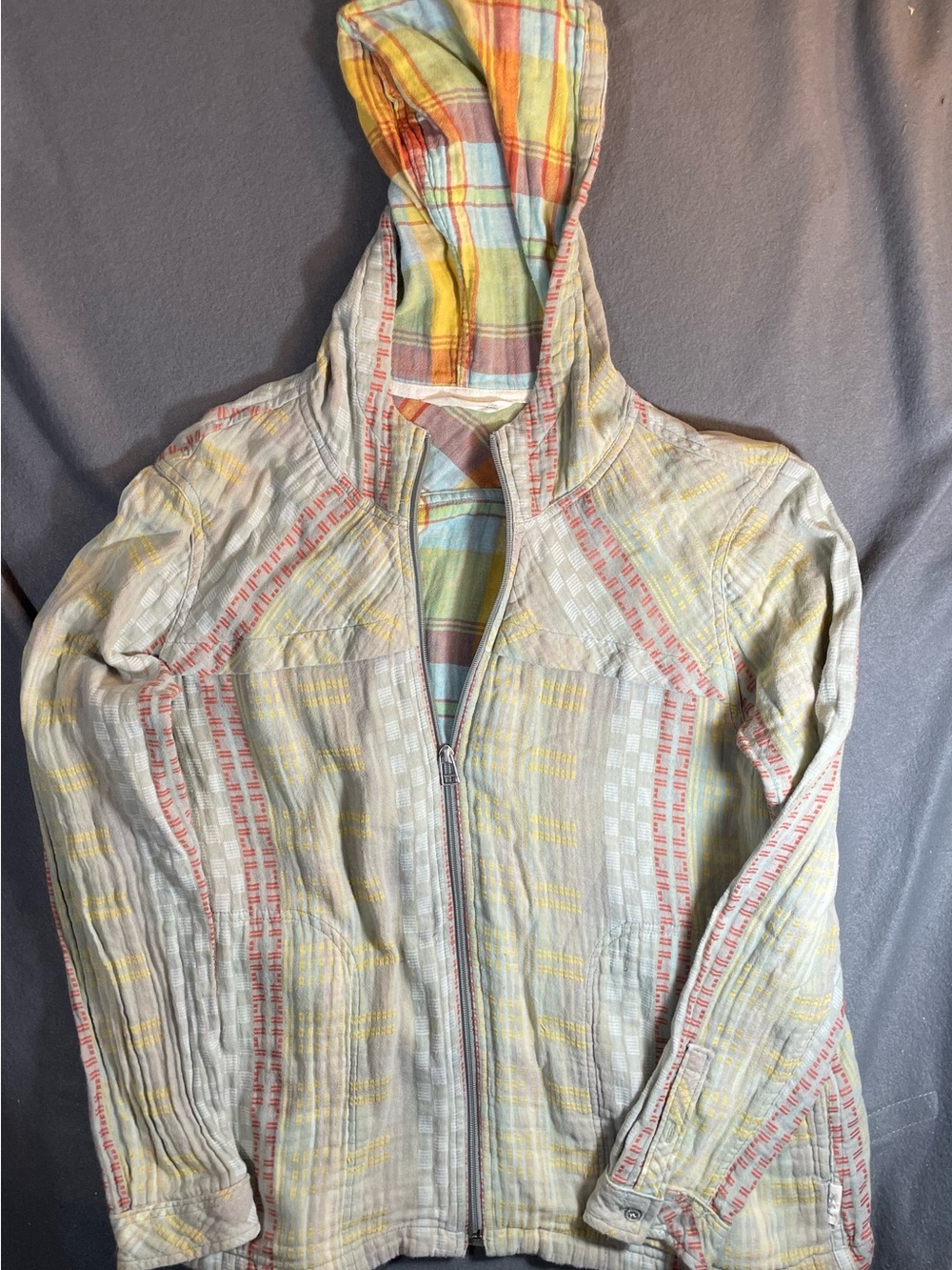 Woolrich Cotton Double Gauze Plaid Hooded Zip Jacket L